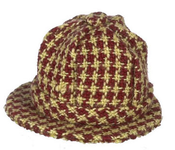 Dollhouse Miniature Men's Hat, Checkered Red